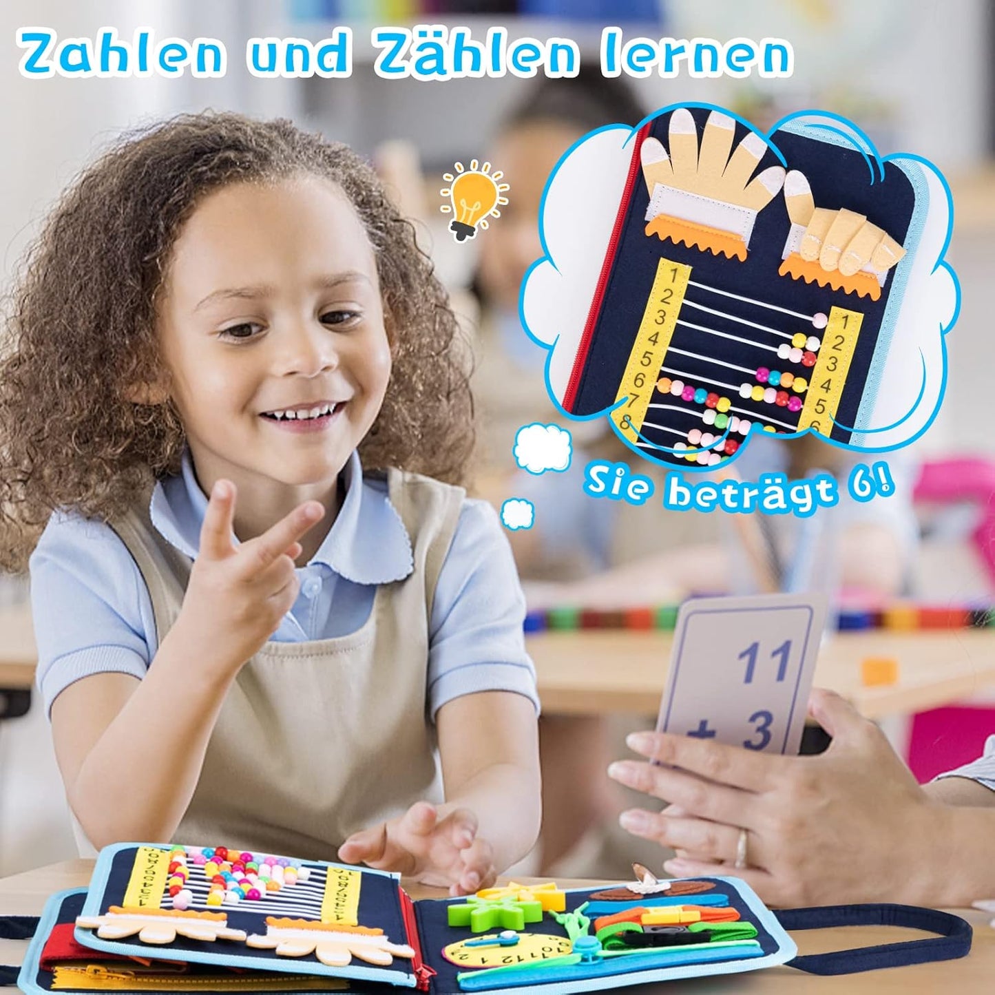 Busy Board, Montessori Spielzeug Für Ab 1 2 3 4 Jahre Kleinkinder Baby Activity Board Quiet Book Autismus Educational Reise Spielzeug Vorschule Learning Count Basis Leben Sensory Board (Blau)