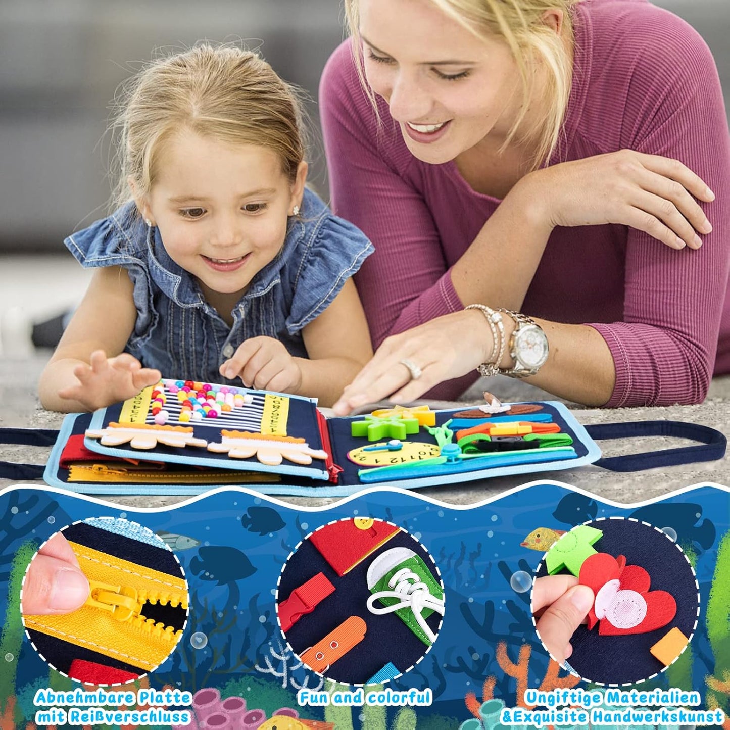 Busy Board, Montessori Spielzeug Für Ab 1 2 3 4 Jahre Kleinkinder Baby Activity Board Quiet Book Autismus Educational Reise Spielzeug Vorschule Learning Count Basis Leben Sensory Board (Blau)